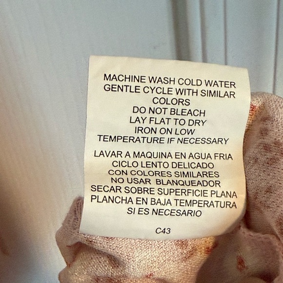 Peach Floral V-Neck Puff Sleeve Mini Dress With Tie/Belt Waist - Size L - Picture 8 of 8